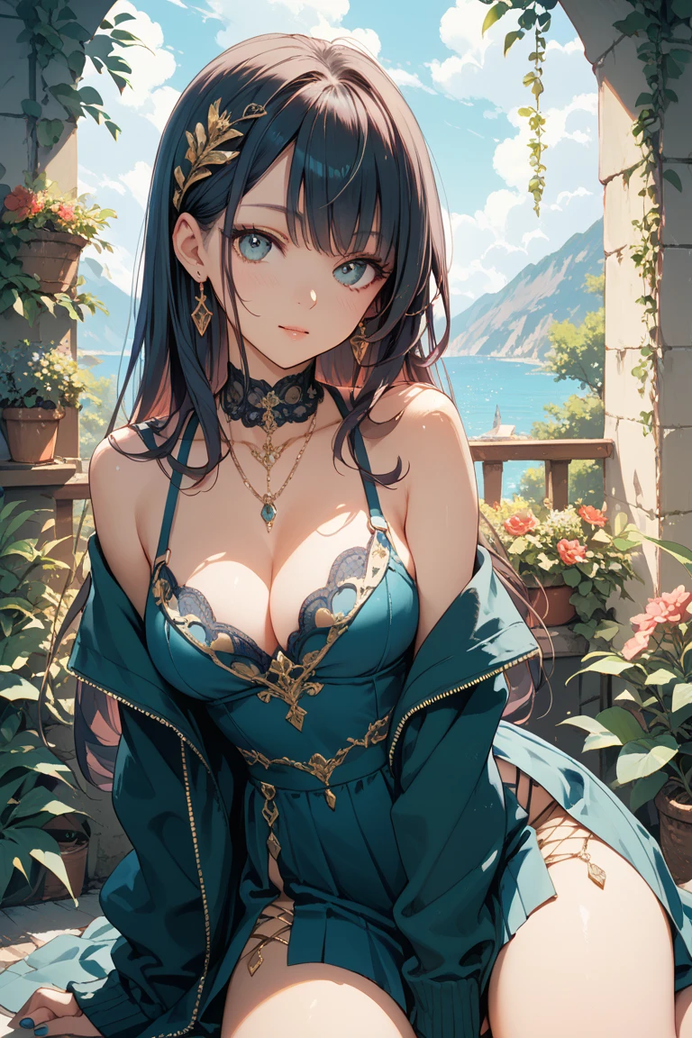Raw photo, 20 years girl、Sexy Cute、perfectly proportions、Skeletal best、mastepiece、hight resolution、many Colors、off shoulder lace sheer lingerie、Large cleavage、a beautiful italian girl (High detailed skin:1.2),、Beautiful light of Positano、romantic、While looking at the camera、embarrassed from、Italian beauty of the world、Silvia、a blond、 Digital SLR, Soft lighting, High quality, FujifilmXT3、Film Lighting、Dramatic、Shot in a dark luxury bedroom in the background、Date a photographer、Golden wavy hair flutters all over her body、A slight smil、Colossal tits 、European、Sexy and dramatic、Go to your hotel after the restaurant、Away from the subject、Staring at the whole body. Boudoir-style photography
