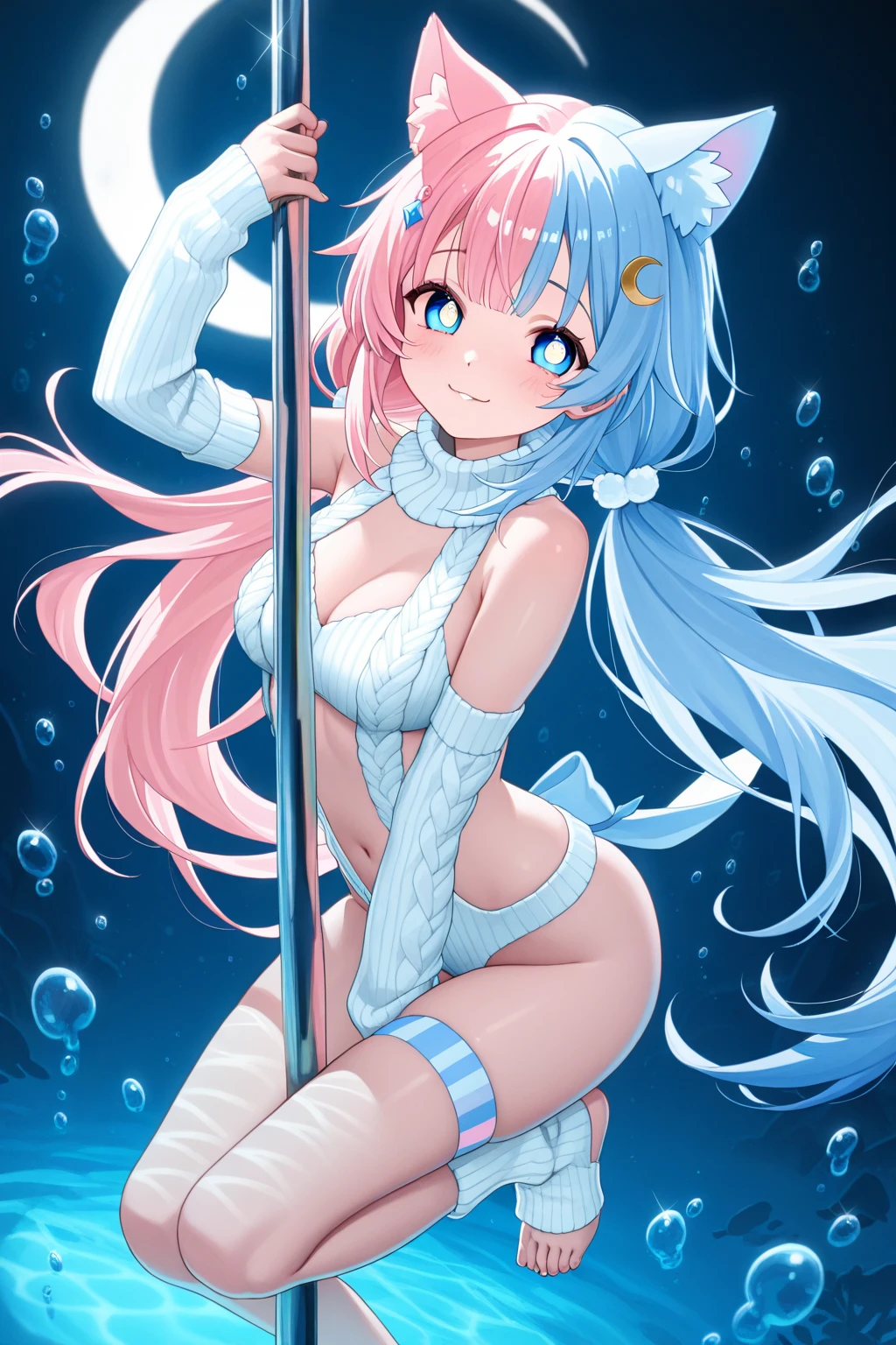 1girl, solo, long hair, blue hair, red eyes, twintails, hair ornament,11years old, (large Breasts:1.2),, nsfw, nipple, naked, empty eyes ,amusement park, frozen, Wet, crying ,, Naked, , (1girl) solo, Peeing, lactation, projectile lactation
