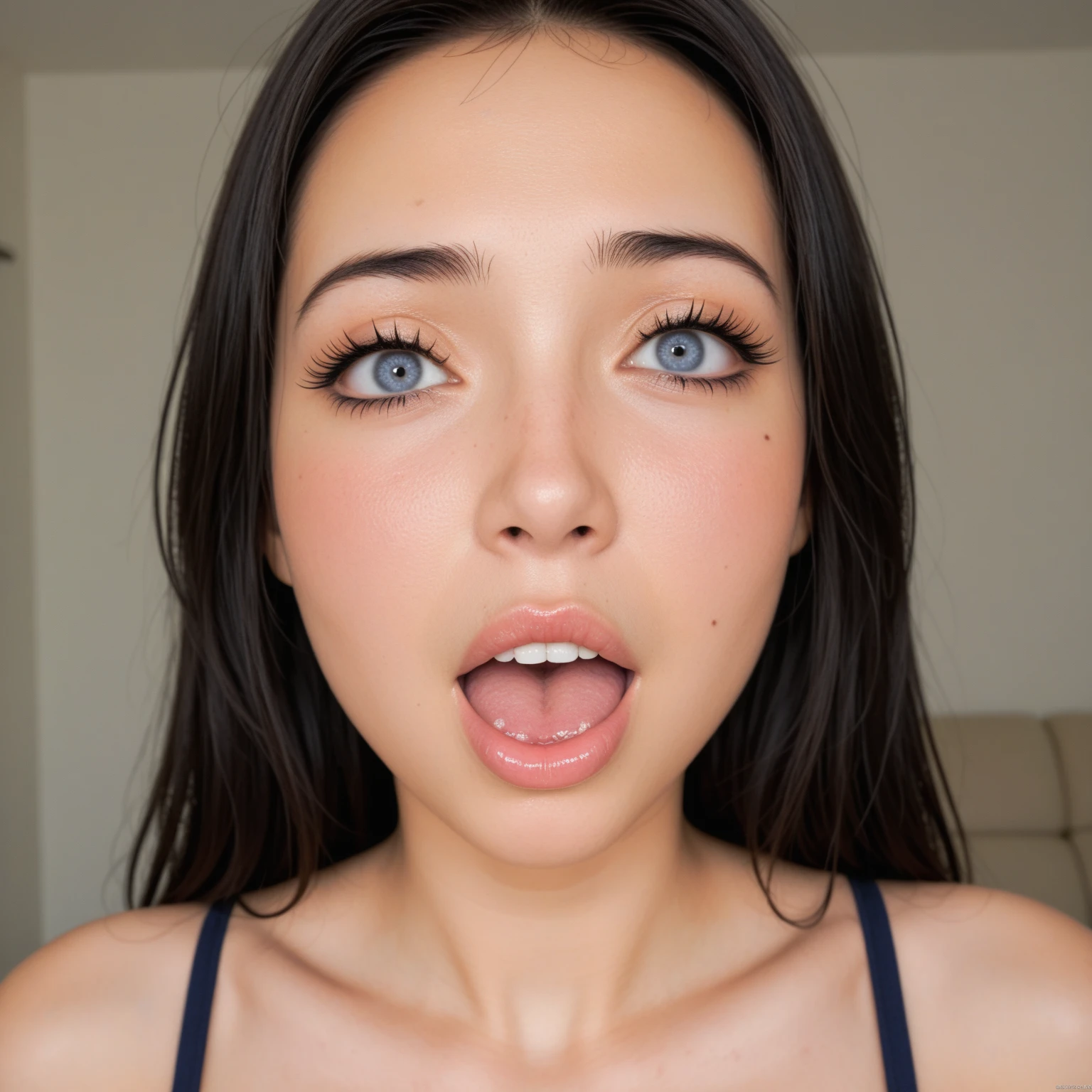 woman, beautiful girl, 、 Baby Face, Realistic skin of the highest quality, Eyes are focused, 20-year-old, Sticking out tongue, Focus on the mouth, Open your mouth, Long Tongue, saliva, Open your mouth , You can see inside the mouth, Open your mouth 舌を突き出す, Realistic tongue、Provocative eyes、Looking up、Tempting、