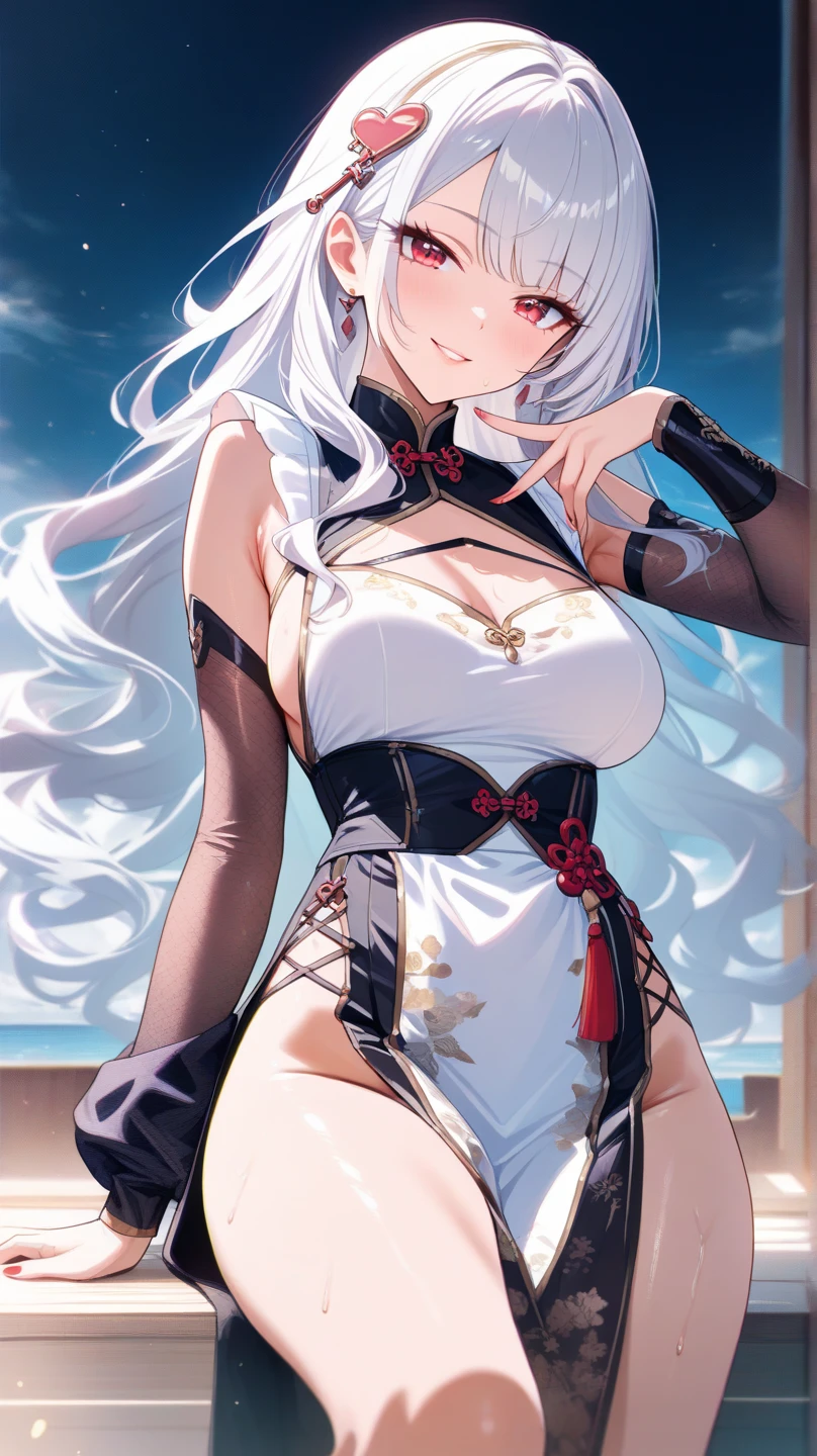 Masterpiece、Highest quality、Highest quality, (long and thin legs, shoes:1.2), squat、Do the splits、1 girl, (smile、Open your mouth大笑い:1.2), Cute eyes, (Detailed face:1.3)、Open your mouth, The whole face turns red, alone, Oversized breasts, Big and ample breasts, (Straight bangs, Twin tails), White maid outfit、(Bust only super micro bikini:1.2)、Side bust、Underbust、belly button、Walking through the mansion&#39;corridor、nsfw、shoes下