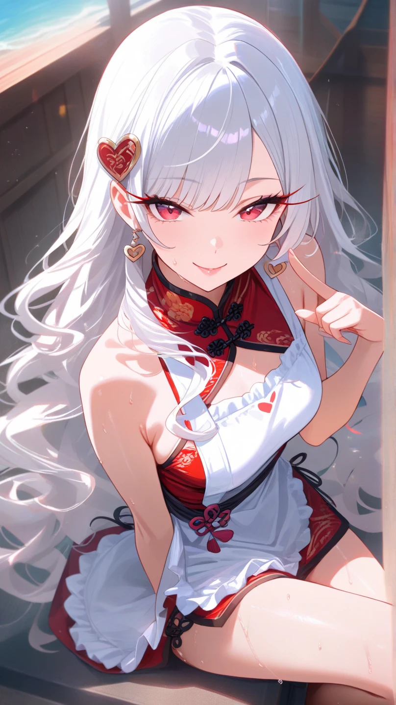 16K Ultra High Definition Top Quality Glamorous Fox Girl、ultra gigantic tits、Super big ass、Super Detail Super Real Body。Very long lashes、There is a red heart symbol in the pupil。I'm sweating。Two white fox ears、Glossy detailed hair texture、White and black mesh long beautiful hair sly smile cute fangs and pink tongue.She wears a black hakama with the costume of a shrine priestess.、Wearing sexy white and red Japanese style clothes with protruding shoulders、Obi knot in front。There is a large ribbon in the knot.。Licking fingers。Nine thick white tails extending from the tailbone Bewitching smoke covering the surroundings The background is a fantastic futon in a Japanese-style room at night where you can see the moon from the window She sleeping on a futon。Sexy pose looking at me on all fours with big ass facing me、Tattoo of the heart symbol on the lower back and buttocks
