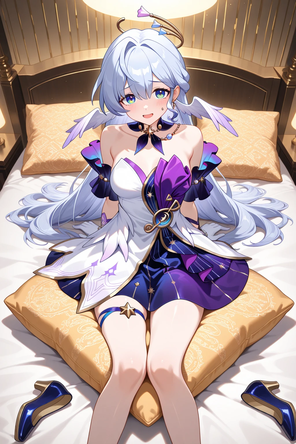 highest quality,sleep on your back in bed，Crab crotch，show me your boots，thigh high boots，leotardチラ見せ，glove，elegant, 1 girl, leotard，body suit，cute, blushed, looking at the viewer, from below, prison，blue eyes, beautiful eyes, beautiful background, particles of light, Light of the sun, dramatic lighting, outside, shiny, realistic, table top, highest quality, Super detailed, get used to it, scenery, beautiful and detailed eyes, thin hair，full body shot，