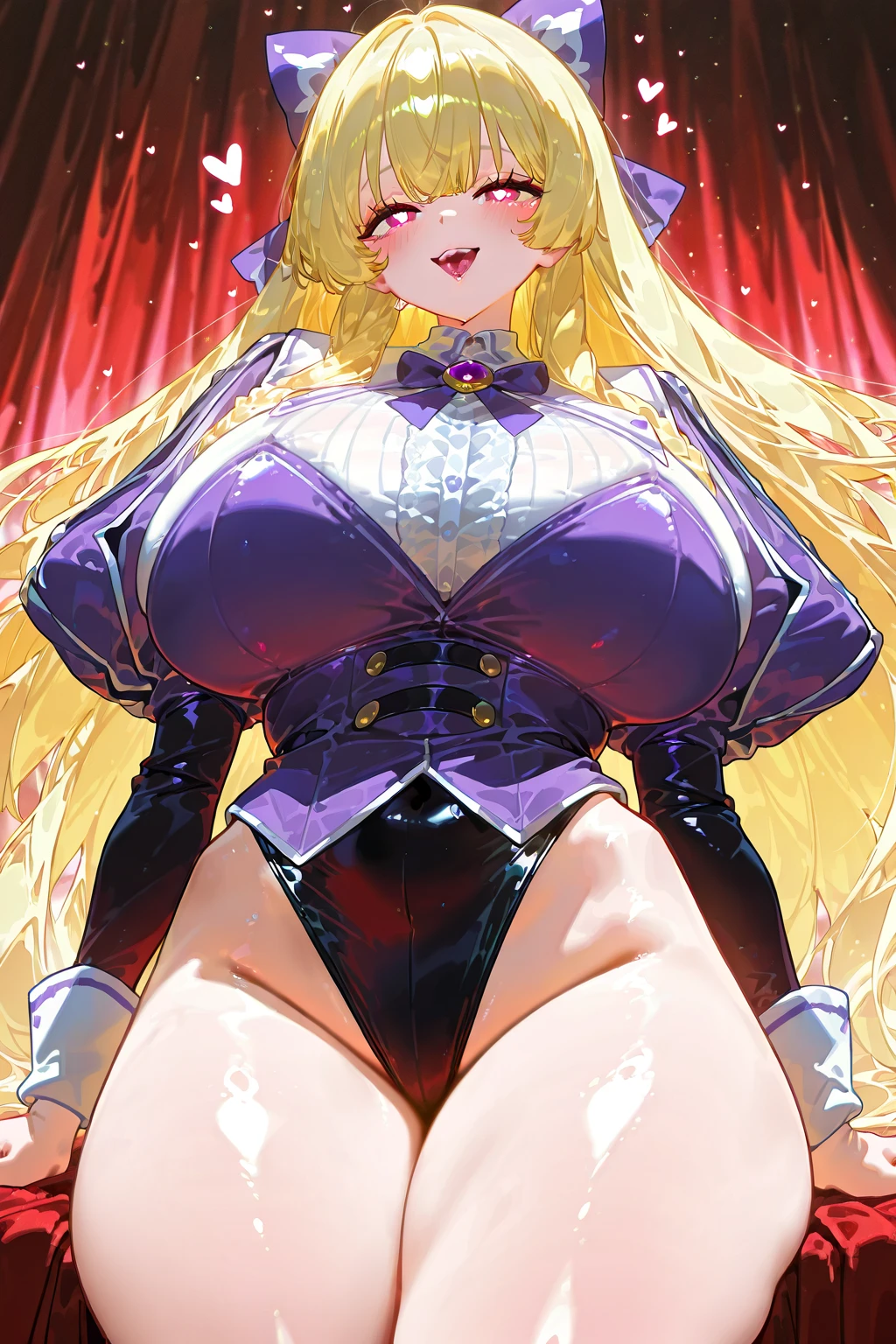 Hentai、High resolution、smile、Pretty Cure、Bradamante、Voluptuous busty magical girl spreads her legs in a luxurious limousine、A lewd dress for a magical girl with frills、Perfect proportions、Cowboy Shot、Fatty thick legs、Sweaty、Clear eyes