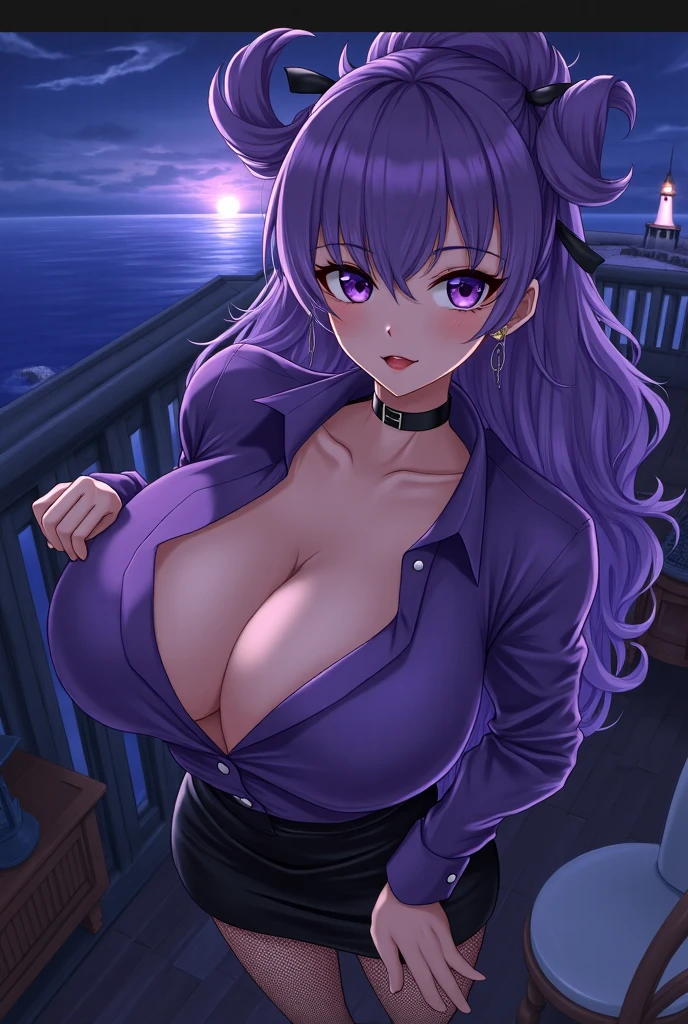 woman, very dark purple hair, purple eyes, long hair, large breasts, very long dress, very tight dress, standing, (wetting herself:1.5), best quality, ultra-detailed, HDR, studio lighting, professional, vivid colors, sharp focus, bokeh, landscape, love hotel, bed, night, window, cityscape, colorful city, neon lights, futuristic, science fiction, soft lighting, dynamic shadows, embarrassed, humiliation, blushing, naughty face, seductive expression, facing viewer
