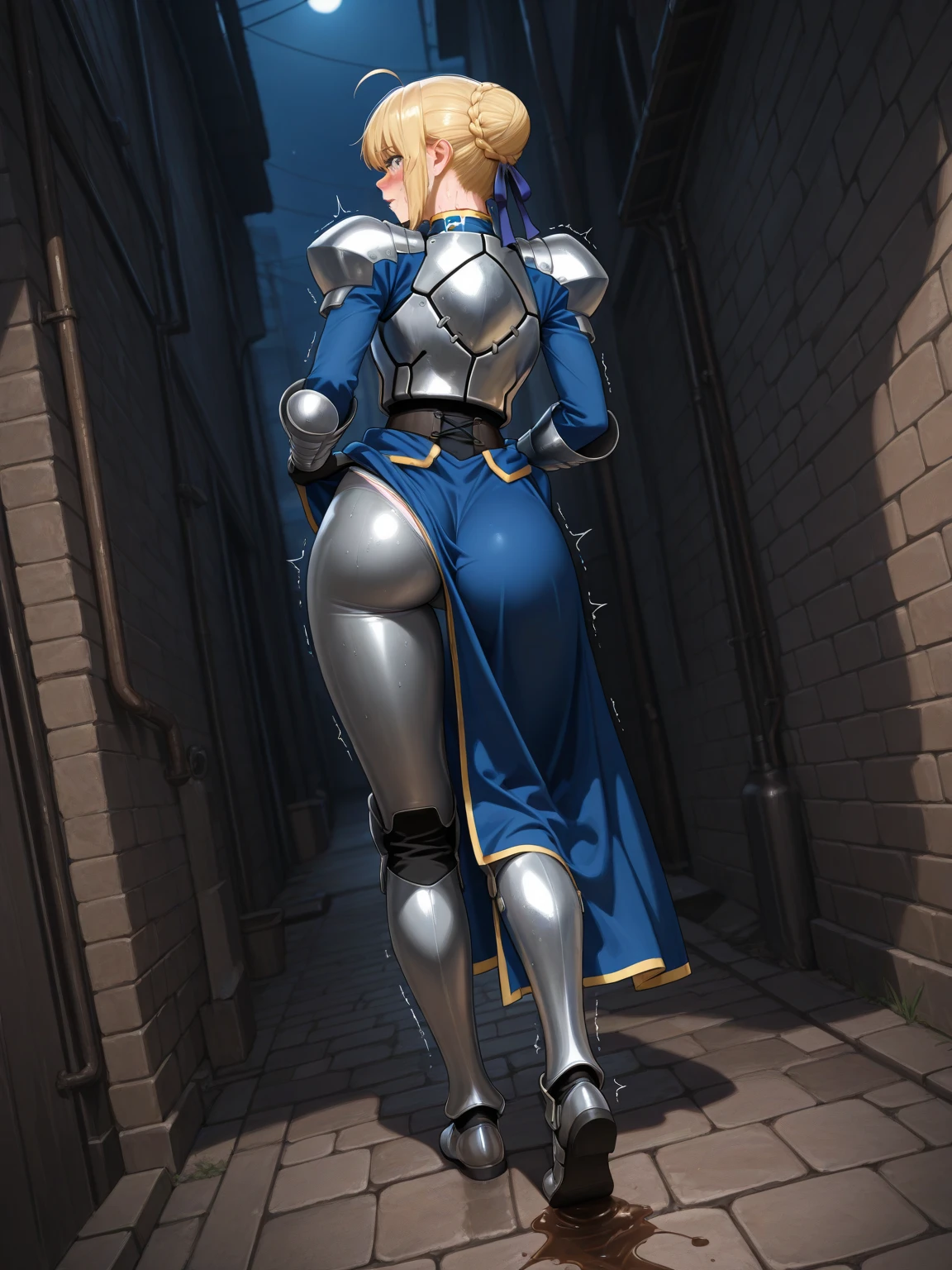 Best quality, graceful pose,(eye color: 1.5), color ribbons, bows, long hair, color hair, BREAK bracelets, metal shoulders, bikini armor, bracelets, collars, 1solo dark black SKIN elf, long hair, white hair, yellow eyes, full body, breastplate, looking at viewer, shiny, armor, thigh highs, high boots, shoulder armor, faulds, poleyn, gloves, gauntlets, (((1 girl))), medium to large breasts, a beautiful and cute lady, standing, (((in the pool at night))), (big muscular ass), {{{wearing armor }}} (thin waist), (incredibly beautiful full body photo, standing, (((bright eyes))), good anatomy, perfect hand muscular legs))), thin waist, muscular abdomen, wearing black high heel shoes, (((with her back to me showing her big shapely ass to me)))