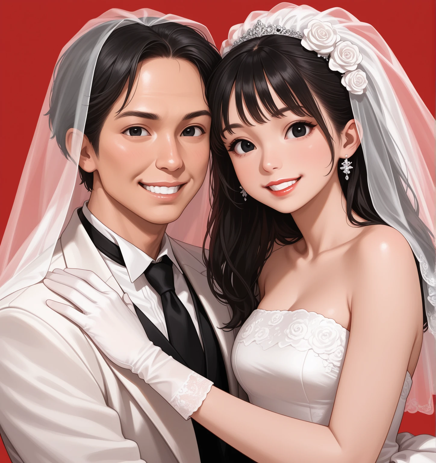 Needle point embroidery，Embroidered anime wedding photos，adolable，A boy in a suit and a girl in a white wedding dress，Flowers in hand，ssmile，𝓡𝓸𝓶𝓪𝓷𝓽𝓲𝓬