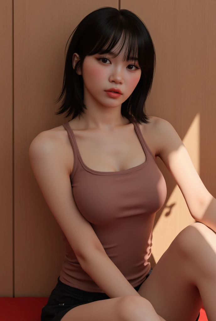 Beautuful Women、Colossal breasts that are about to burst、Yellow proportions、street corner、Thin, White small tank top、Erotic look、Stand one leg、You can see the micro panties like a string、rub your chest with your palms,