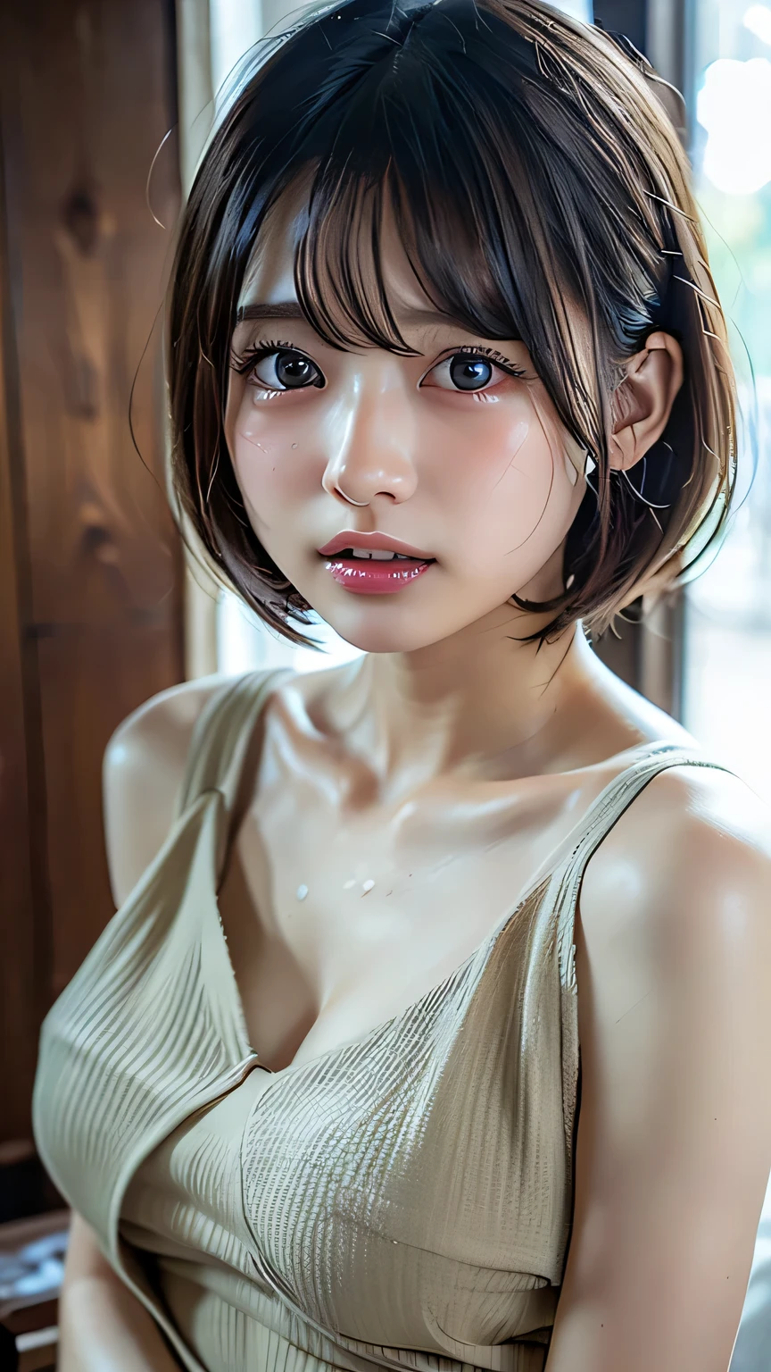 Young woman lying face down on all fours alone、18year old、（Raw photography：1.2)、（Photorealsitic：1.6）、（​masterpiece：1.3）、（top-quality：1.4）、hight resolution、8K分辨率、（intricate detailes：1.6）、（view full body:1.5）,(small and round breasts:1.6),(Hairstyle Short Hair:1.5)、(Young Face:1.6)、(A detailed eye:1.5)、(Eye lashes:1.4),white t-shirt,ショートパンツ、公園の背景、Training Machineloor matending forward、Tilt the body forward、腕を上げる,足を開いて立つ,太ももが見える,頭から膝まで描画,Armpit wrinkles、,、Glossy skin、Very sweaty、soaked body、Flowing sweat、erectile nipple、There  a space between the chest and the clothes、お漏らし、submersion、Exposed 、Facial expressions that endure pain、With depressed eyes、Detailed areola、large areola exposed,,,,,,,