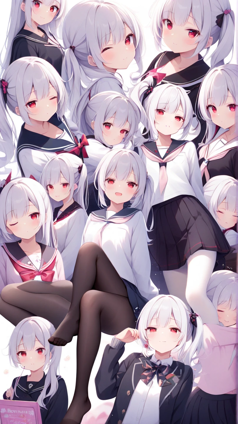 nsfw,(Split Screen),ass visible through thighs,(Whitehair),sitting,(hugging_own_legs:1.3),(knees up:1.5),woman,Tsurime,red_neckerchief,black_serafuku,bottomlees,hair over one eye,straight-on,long hair,red eyes,yellow eyes,big breast,breasts,masterpiece, best quality, very aesthetic, absurdres,front View,(straight-on),(light hair:1.3),(masterpiece, best quality, very aesthetic, absurdres,(bareLegs),lace,(take_your_pick),(dynamic:1.5),(toes:1)