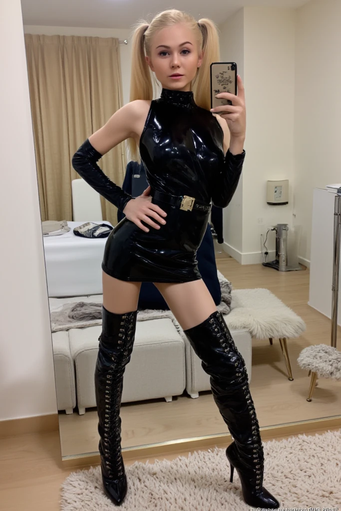 Huge breasts, latex pants, cleavage