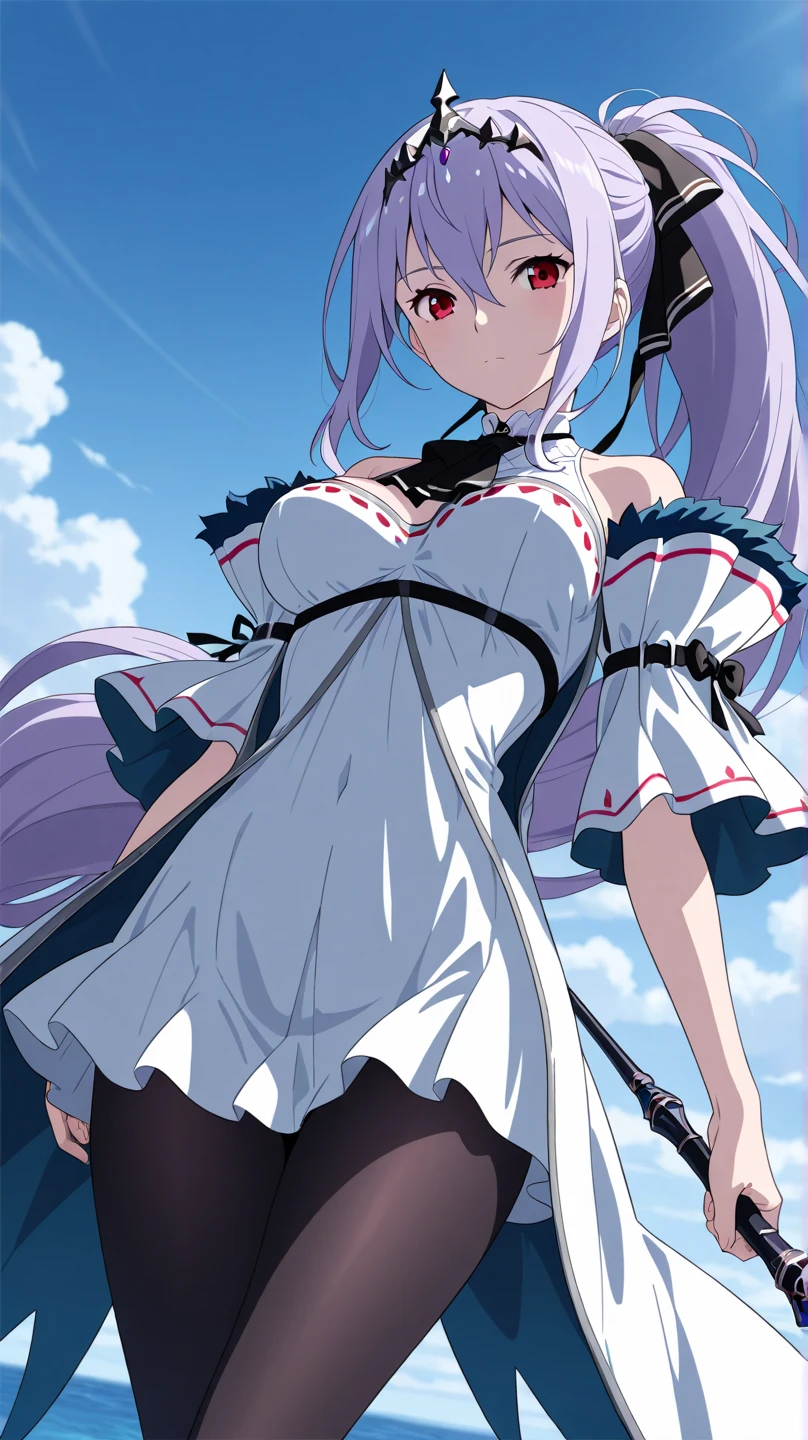 <lora:lcm_lora_sd15:1>,
(masterpiece,best quality,8k,beautiful and aesthetic:1.2),
solid-best-physical-appearance-perfect::2,
cosplay,(HUGE BREASTS:1.2),wind,(floating hair:1.2),PERFECTEYES EYES,narrow_waist,slender,skinny,(dynamic_angle),sexy posture,
<lora:(upWQlN;#}P)f\mAh<.shizuru:0.9>,
shizuru,blue eyes,purple hair,hair between eyes,hair ribbon,hair ornament,long hair,
full-face blush,blush,smile,open mouth,
halterneck,white dress,long sleeves,white sleeves,detached sleeves,waist cape,white skirt,white thighhighs,high heels,white footwear,
panties,cameltoe,thigh gap,wind lift,wind lifted skirt,showing her ass,
looking at viewer,standing,((leaning forward)),bent over,cowboy shot,looking back,(from behind),from below,
outdoors,blue sky,clouds,park,trees,buildings,
<lora:[R]Xn}0{LORA.add_detail:0.2>,
<lora:[OMQ*S][vw<w[.locon_perfecteyes_v1_from_v1_64_32:0.6>,