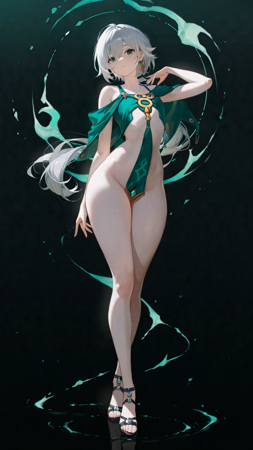 (high resolution, full body, soft skin:1.2, green twin tail),(best illustration,masterpiece:1.2),ultra-detailed,[(cat ears , green inside:1.2, green eyes),vivid colors,sharp focus,portrait,studio lighting,bokeh, wearing a 2 piece black bikini, midnight beach background, spotlight in background, on hands and knees