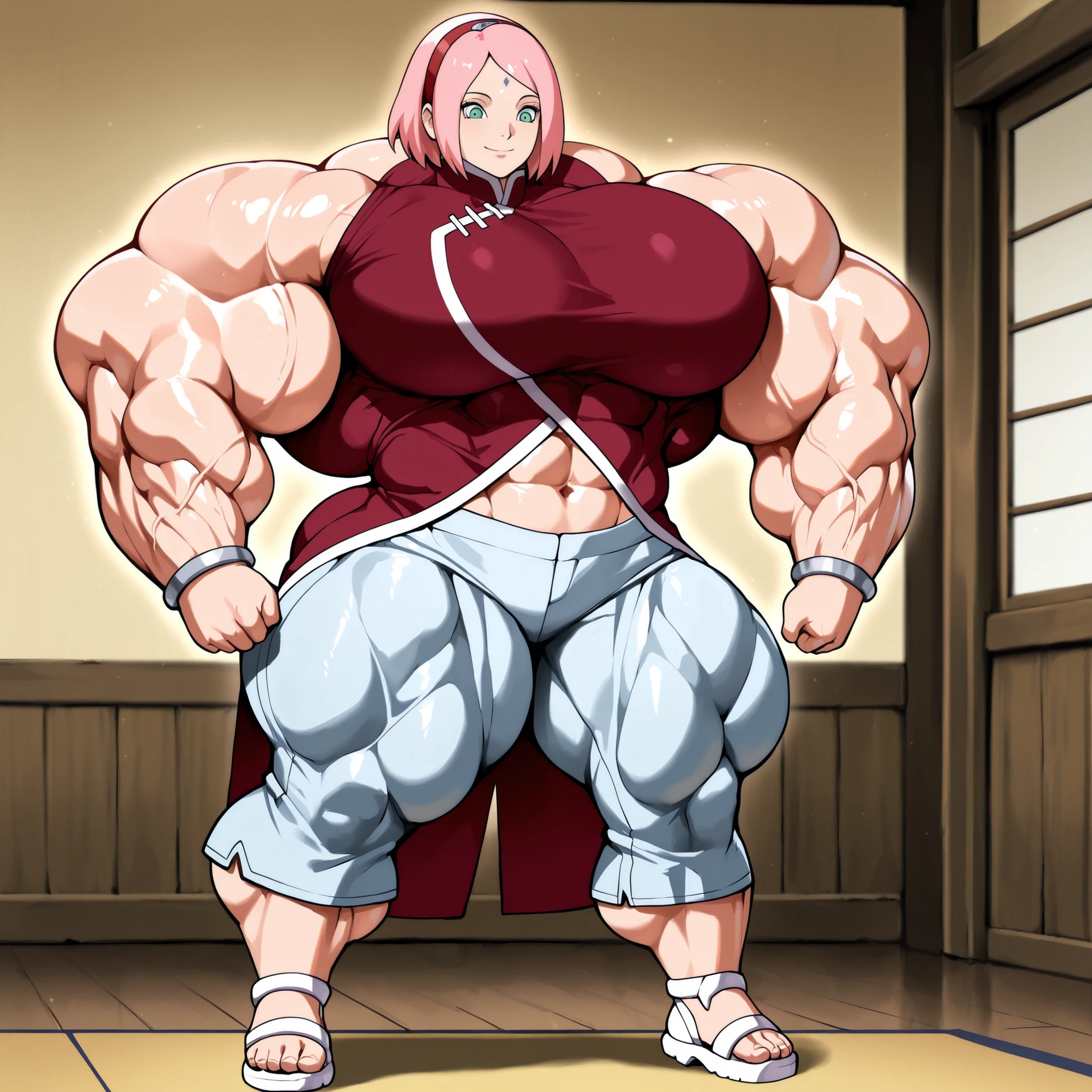 (masterpiece, realistic, detailed:1.2), young japanese woman, (hypermuscle:1.6), (embarrassed expression:1.2), crying, (detailed face, beautiful face, realistic face), (huge lips), withdrawn, awkward, nervoys, pink hair, fringe, pigtails gigantic ass, lolita dress,  anime convention, shocked onlookers, 