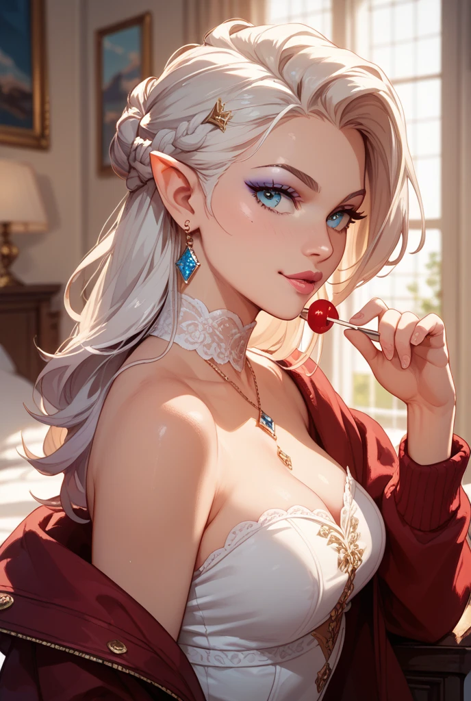 (((close-up face))). ultra-realistic painting, masterful level, better quality, better HD, finer details), an extremely delicate and beautiful woman, ethereal and poetic, elegant posture, luxurious clothes, (red dress/2.4) | (black outfit), [(blue:1.3)|(pink) long, graceful, flowing hair, delicate and intricate hair accessories, bright and seductive eyes, (small nose) and cherry lips, pearl earrings),] [sky misty, ever-changing colors, indistinct and hazy, blurry and intriguing, flowers blooming, green leaves rustling, soft focus, romantic atmosphere], (path to dreamland