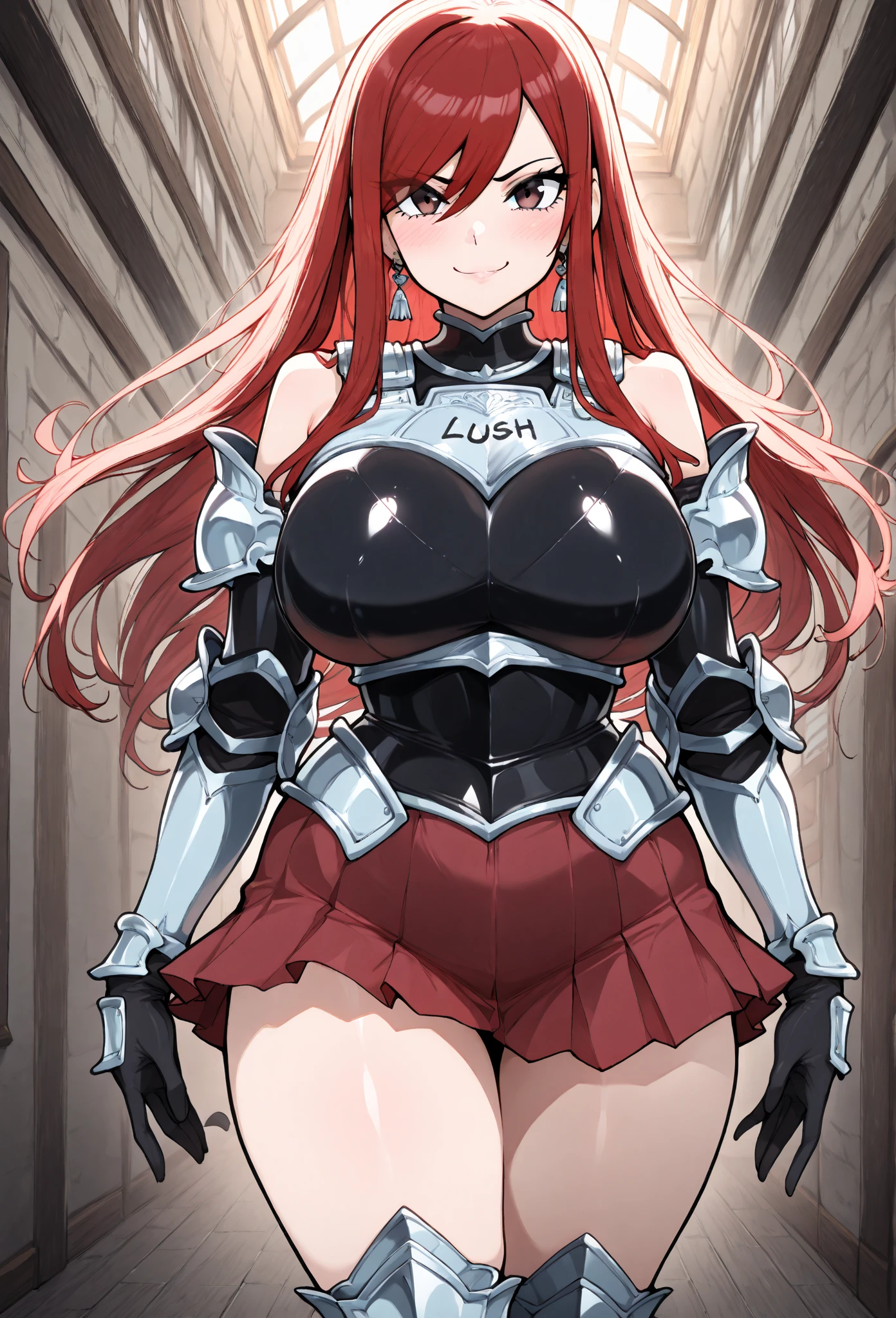 tomboy, warrior, berserker, tall female, muscular female, living hair, sauvage,, medieval clothing, fantasy, fantasy weapon, huge breasts, barbarian pants, , combat boots, armor, red hair, crazy smile, open mouth, biceps, necktie, thick arms,pullover, solo focus, long hair, , crazy smile, long hair, pants, noble cloths, noble clothing, french cloths, very long hair, BOOTS, full body, pink lips, hime cut, full body, forest