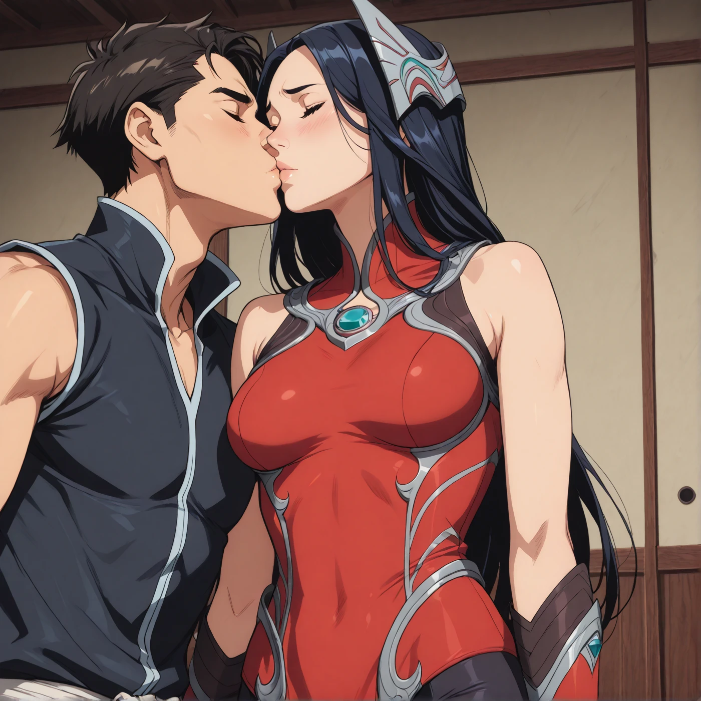 nsfw:1.5,Momo Yaoyorozu, ponytail、sorry、I have black hair, Troubled face、Embarrassing、Blushing, Ahegao、Eyes Wide Open、Bodysuits, Big Lips, outside, Curvy、(1 muscular old man, a muscular old man is grabbing girl’s breasts from behind)、Overflowing Sex Fluids、Angle from the front