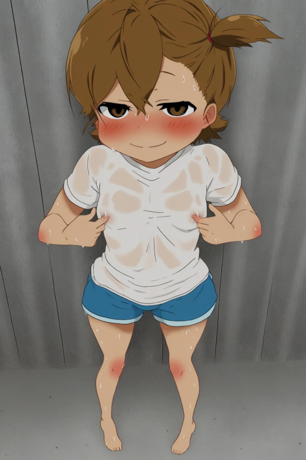 score_9, score_8_Excellent, score_8, sauce_anime, One girl,,Brown Hair, Brown eyes, alone, anime color,Twin tails, short Twin tails, short hair, Hair Ribbon, SLPP, shirt lift, pants pull, masterpiece, expensive quality, very_expensive_solve, big_file size, Full Color,plump,anime color,Bedroom,,small breast,pussy ,