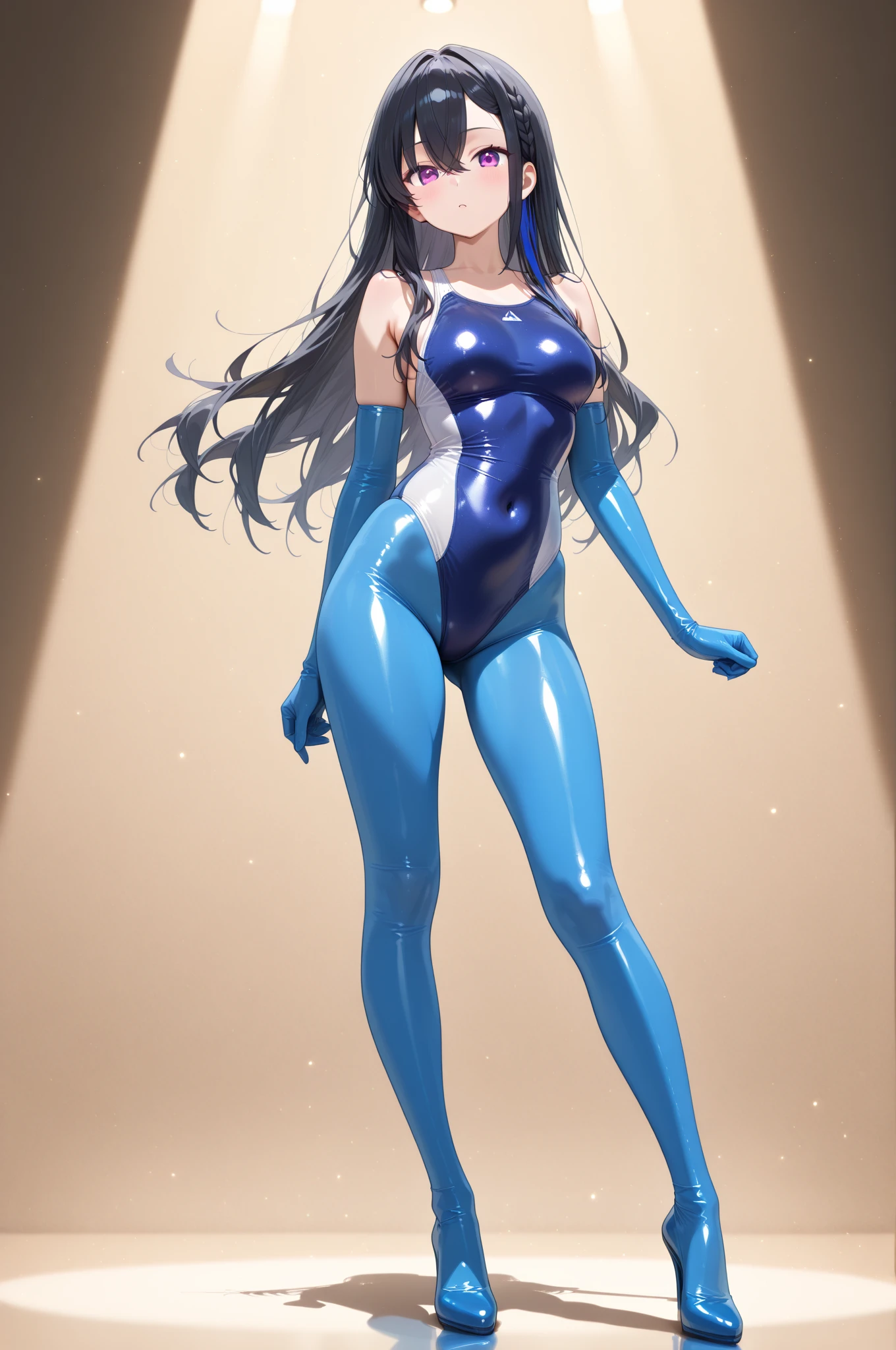 upper body, 1girl, superhero, blue fire, leotard, bare legs