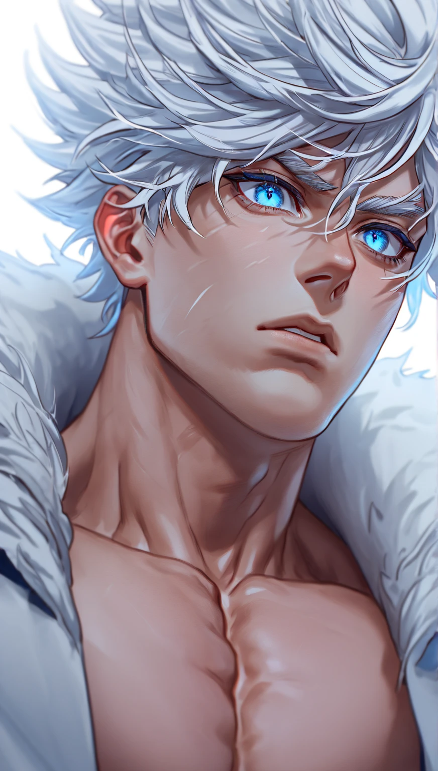 (maximum resolution: 1.2), (Ultra HDTV: 1.2), 8K resolution, Eye and skin detail, face detail, Body detail, Limbs detail, (Sharp focus: 1.2), (Precise focus) sharp face: 1.2), Boy, long hair, white hair