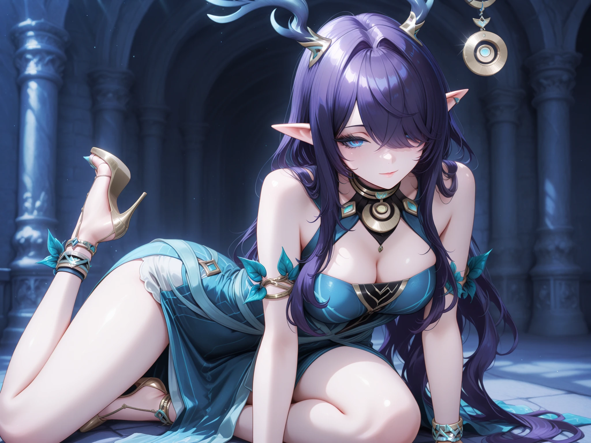 Cat's ears, Hair is purple, The glow of the rainbow envelops her,Gold Glow in Aquamarine Oriental Tent、Belly dancer in long white dress and blue blouse , on all fours, Iridescent sky, Crystal Ocean, Sea life,the golden hour, focus on chest, Focus on Eyes, Eyes open,  Exposed , Cyberpunk, Full Focus, Focus on the face, Eyes, Nose and closed mouth , ultra detailed artistic photography, midnight aura, nigh sky, Detailed gorgeous face, Dreamy, blazing, Back lighting, Glamour, glimmer, shadowy, oil on canevas, brushstrokes, Smooth, Ultra high definition, unreal enginee 5, Ultra Sharp Focus,, ArtGerm, Roisch, nffsw, intricate artwork masterpieces, sinister, matte painting movie poster, Golden ratio, Trending on CGSociety, Convoluted, epicd, Trending on ArtStation, by artgerm, h. r. Giger and Bekssinski, Highly detailed, Vibrant, production cinematic character render, Ultra high quality model, Unreal,Motion Picture Film