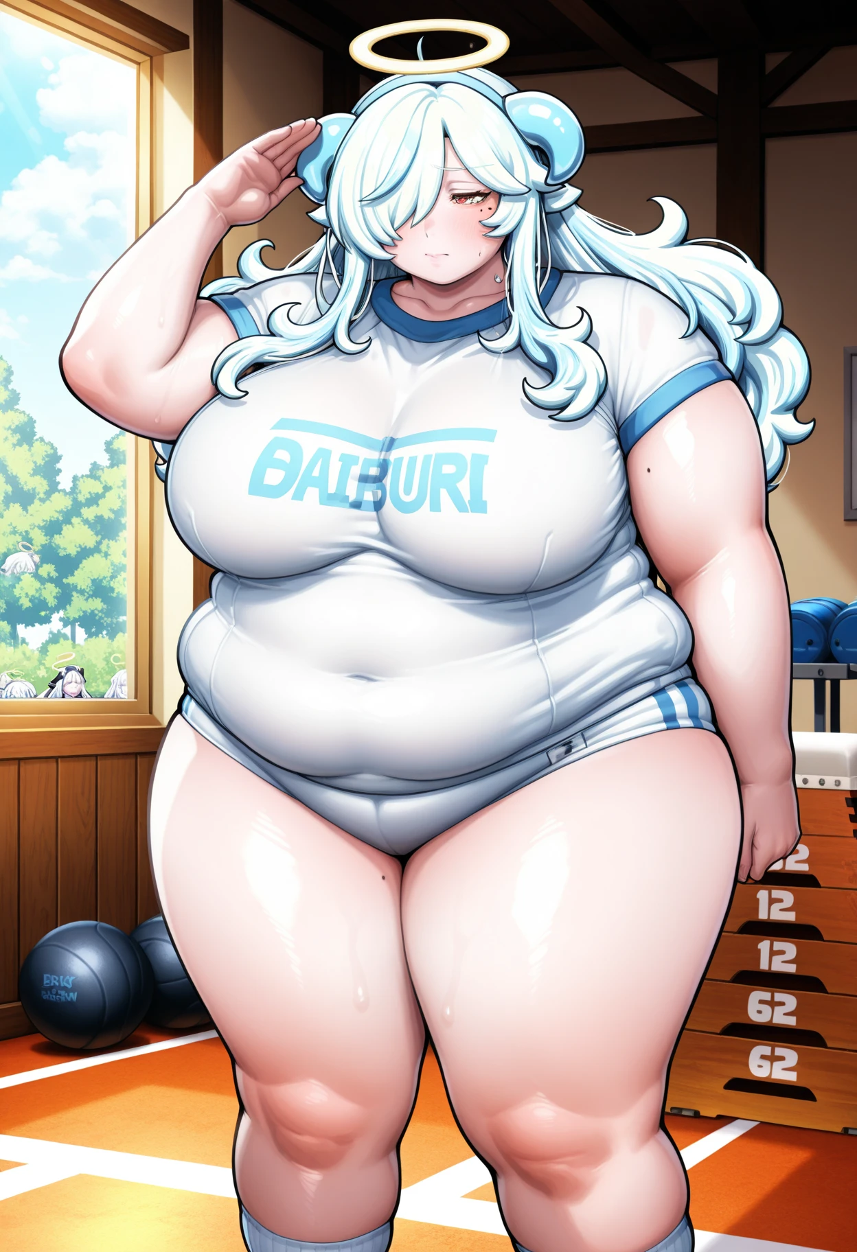 (masterpiece, best quality, highly detailed), 1girls, big belly, huge belly, art by kipteitei, round belly, chubby, curvy, belly grab, enormous belly, fat belly, thicc, bigger belly, really big belly, jiggly belly, glasses, reverse bunnysuit, tight breasts, ((full body))
