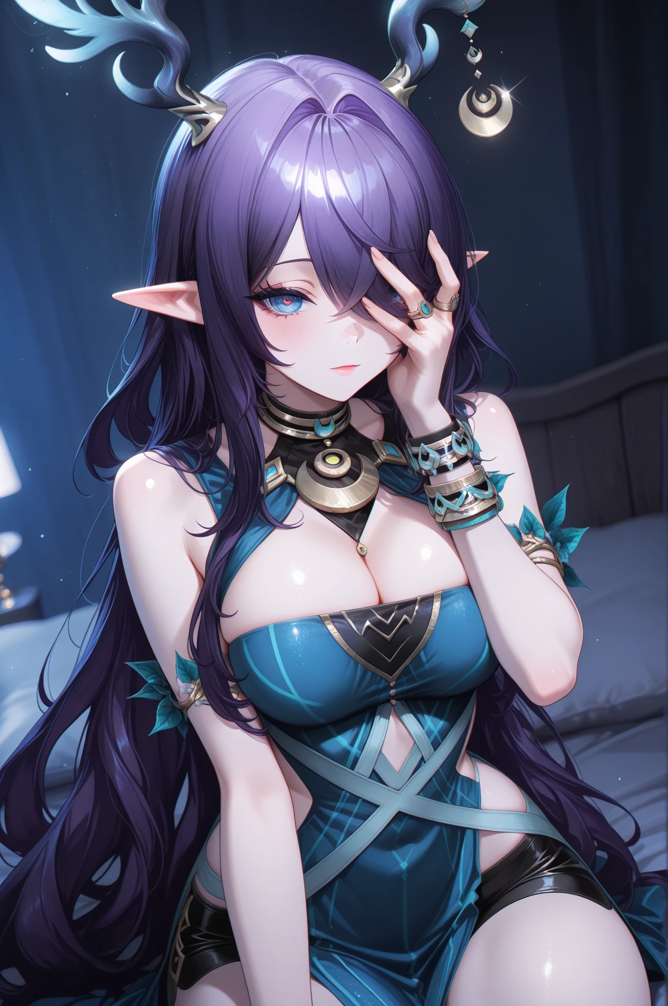 "Generate an anime-style depiction of Violet Wispshade, an elf enchantress with long, lavender hair that flows like magic itself and piercing, amethyst eyes. She's casting a spell, her hands aglow with ethereal energy, as runes orbit around her. The background is her secluded sanctum, filled with ancient tomes and magical artifacts. Capture her enigmatic beauty and the powerful grace of her magic, a dance of light and shadow. The setting is a medieval fantasy settings. It is set in a fantasy roleplaying world."
