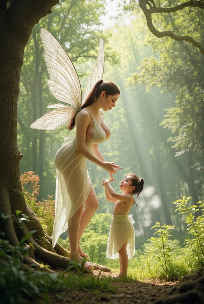 Goddess of youth wearing a garland，Has white wings，Barefoot，on the garden，And a lot of little girls，The shade is warm --auto
