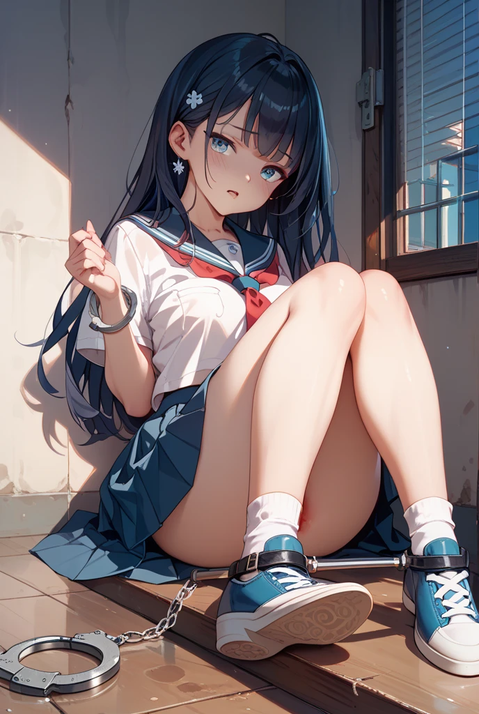 Black and blue hair,Beautiful women,white panties,being thin,spread their legs,Squat,JK clothing,revealing her belly,Be red in the face,cat ear,in class room,Wear a collar,