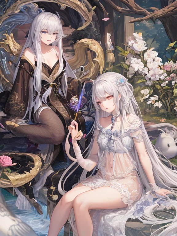（masterpiece，top quality，Best quality，official art，beautiful and aesthetically pleasing：1.2）,beautiful princess，At the foot of the mountain，mountains in the distance，Correct anatomy，Full length photo，convex，Cute big breasts，open chest，legs separated，plum，Desire for dissatisfaction，only genitalia， camel toes，Sexual gesture,（Long hair and long meat)，gentle face, detailed eyes，Correct anatomy，detailed face, detailed eyes，Holy Rays，gold foil，gold leaf art，deep background，absurdity，fantastic and incredible，Epic composition，(complex parts，hyper detail:1.2)，ultra photorealistic, epic realistic, ((with neutral colors)),(pastel color:1.2), hyperrealistic, + cinematography + dynamic composition, incredibly detailed, sharpen, cinematic, warm light, light effect, dramatic light, (complex parts:1.1), complex background, ,Pearl Beaded Bralet Top, ((pearl top)), opal pearl in hand