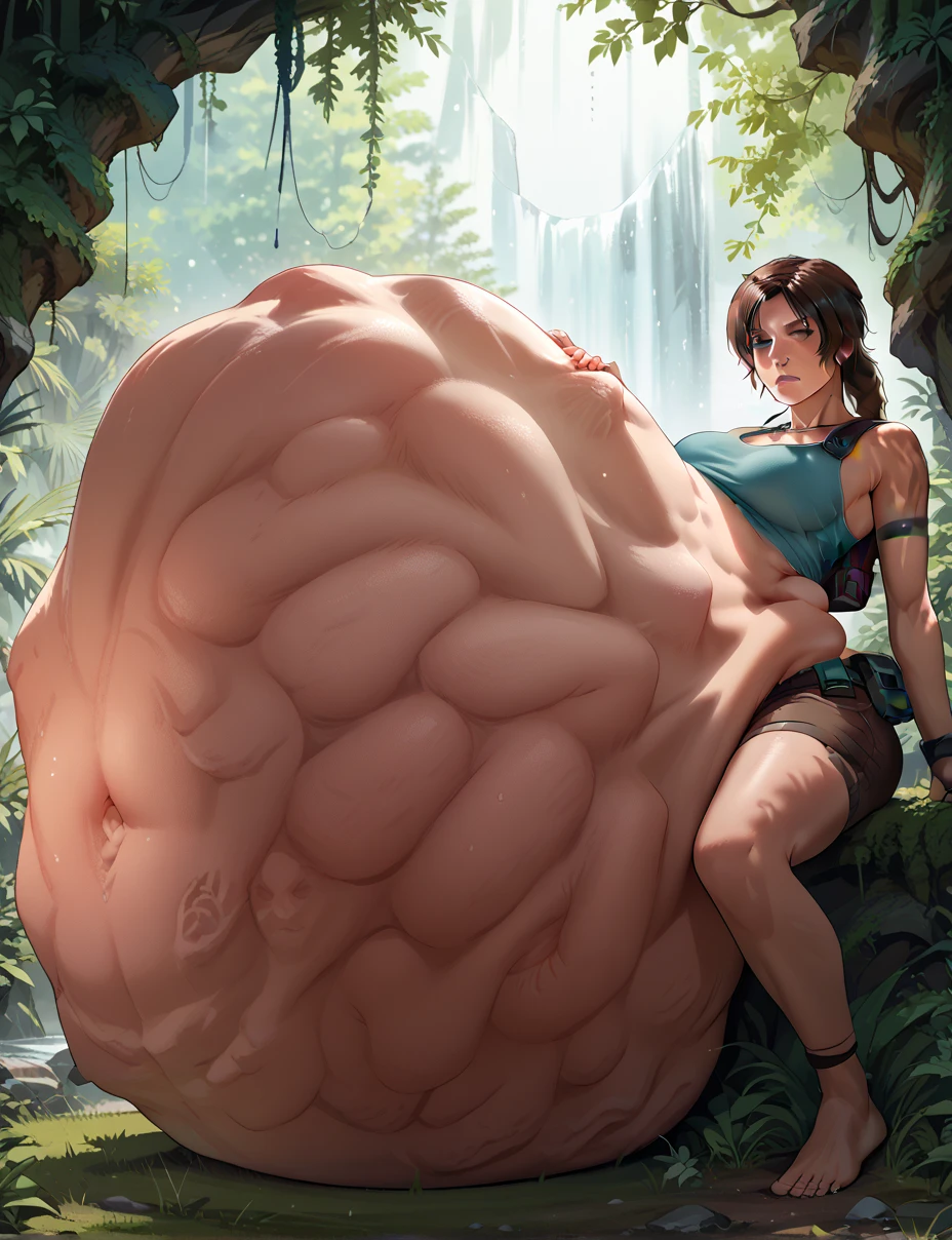 (source_cartoon:1.1), (cartoon:1.1), (Solo:1.1), pregnant (Lara Croft:1.2), closed mouth, (eyes:1.1), (looking at viewer:1.2), holster, hyper belly, huge belly, sagging breasts, dark nipples, lactation, sweaty, sitting, jungle and ruins, rating_explicit, score_9, score_8_up, score_7_up, score_6_up, score_5_up, score_4_up <lora:bellysag_v1-lr2e-4-2b-4ga-16dim--flip-nte-c_dim8-a8-c_a4-t_drp0.15-drp0.3-wgt_norm1-cosine-gammas-sdxlpony-000015-:1>