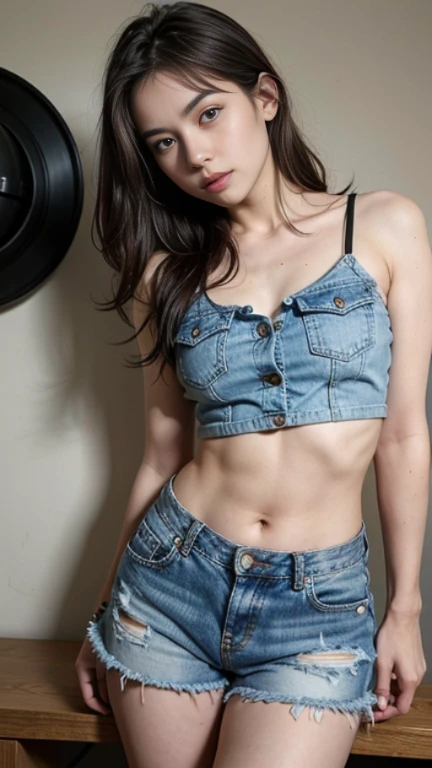Olhos brilhantes super bonitos、Menina 、suando、Cordas amarraram seu corpo、um corpo molhado、torn bra、cueca branca molhada、One leg is suspended above with a rough rope、amarrado com cordas、Fortemente amarrado、tied up hands、pernas penduradas em algemas
(8k, fotografia RAW, Qualidade de imagem superior, obra prima: 1.4), ultra-A high definition, (realisitic, fotorrealista: 1.48), 1 mulher bonita, large body, maquiagem de rosto, franja, the hair is tied with two tails, brincos de argola grandes, top branco claro com decote, decote, shorts jeans pequenos, Garras grandes, Accumulated eyelids, Botas militares, dormindo deitado no trem , boca aberta.