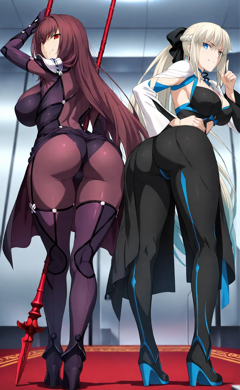 (medium breasts))) (((big ass))) beautiful and cute lady, wearing bikini, pink hair, (((tied in two tails))), smiling, ((in the room)), (slender), ( ((Blue eyes))), (slim waist), (butt only), 8k, ((muscular legs)), muscular belly, bare feet, full body photo, standing