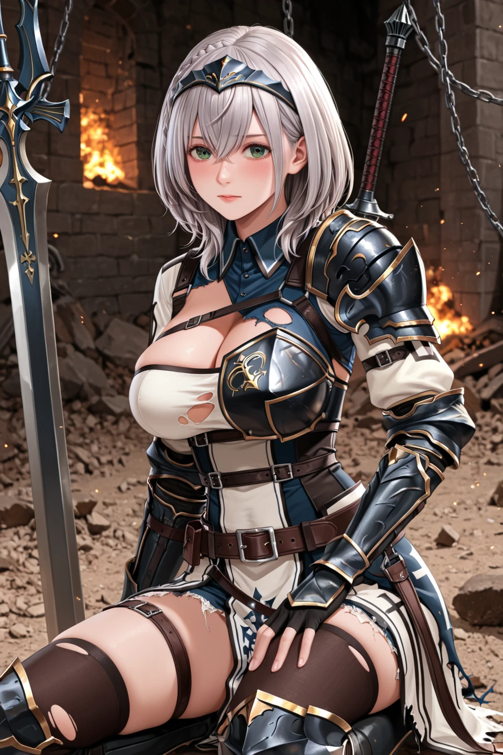{{{nsfw:1.5}}},{nude:1.5}}},One girl,18-year-old,Asheria:1.5,masterpiece,Excellent anatomy, masterpiece, Highest quality,Realistic, hyperRealistic, 16k hdr,(Braiding,Cleavage,damaged body,Sweat,Beautiful Face,Mature Woman,Paladin,Asheriaのコスチューム:1.5,Torn armor,Arm guard,Leg guards,Pauldrons,Metal collar,Tied up,Chained:1.2),(blush,Are crying,On all fours,Top-down Bottom-up:1.2),Fantasy World,Outdoor,village,blue sky,(Surrounded by many vicious horny goblins:1.3),(Pull the leash,lead:1.2),