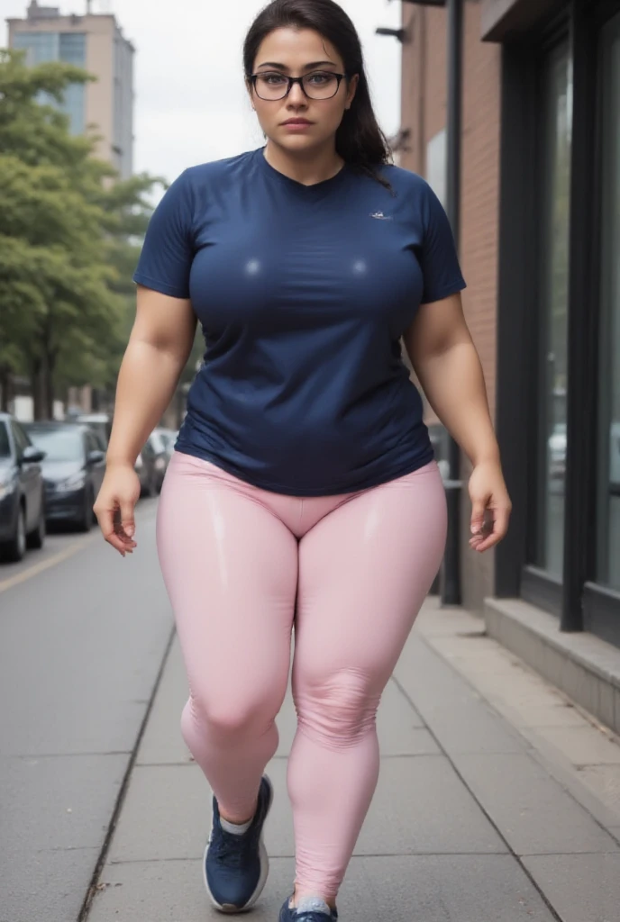 ((best quality)), ((masterpiece)), ((realistic)), 11-year-old girl, teen girl, short girl, cute face, mesmerizing blue eyes, short straight dark hair, extremely detailed, natural skin tone, big breast, skin with pores, enormous hips, slim abs, thick thighs, wearing turqoise long sleeves sweater, portrait, full body shot, fit body, wearing pink shoes, front view, cameltoe, walking in park, shallow depth of field,wearing High Waist Plicated Suit Pants
