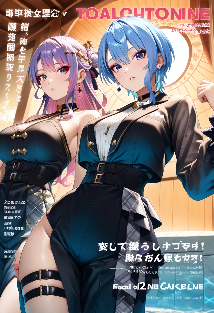 mirei_1, purple hair, brown hair, long hair, blue eyes, long hair, black hairband, small breasts, medium breast,
