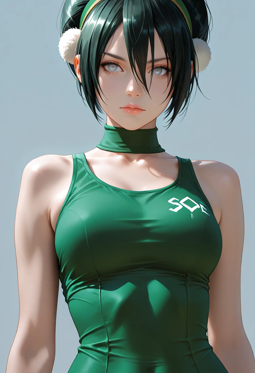 score_9, score_8_up, score_7_up, score_6_up, score_5_up, score_4_up, highest_quality, masterpiece, yuffie kisaragi, midriff, tan short shorts, small , black bikini, shorts unzipped, tan, bikini tanlines, pulling shorts down, biting lip, sweaty, black clothing, black hair