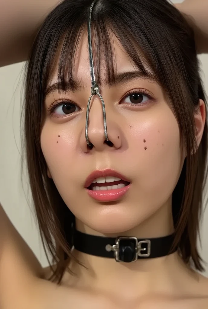 (Browsing Caution:-2), (Realistic, photo-Realistic :1.4), (Highest quality, masterpiece:1.2), RAW Photos, High resolution, Intricate details, Very detailed, Realistic and sharp details, Portraiture, (Front view:1.2 ), alone, Beautiful Japanese Woman, Beautiful woman, (Black Hair), (Short Bob Hair), Detailed face, Detailed eyes, Beautiful Eyes, Refined nose, Pale skin, Fine skin, (Nose hook, Chain strap), (Gemstone Choker), clavicle, shoulder, T-Shirts, skirt, dress、(whole body)、(Configuration from below)、(tattoo)、（Nipples）、（Are crying）、（tearsを流す）、（tears:1.2）、（Eyes that cried）、（tearsを流す）、（Crying face）、Nose hook、Nose hookをした二人の女性、Two Subjects、