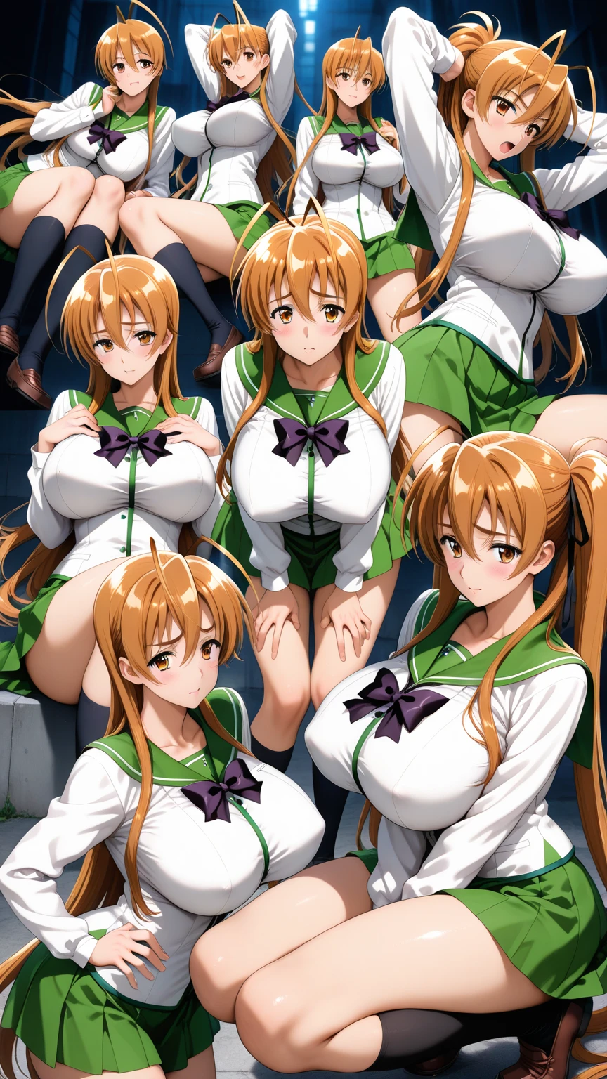 NSFW,((Male and one female,Having sex)),(gangbang,3boys),penises,Smile with open mouth,idolmaster, Chieri Ogata,short twin tails with reddish-brown hair,,small tits,Brown-eyed,Green dress,Top image quality,Best QualityBest Quality