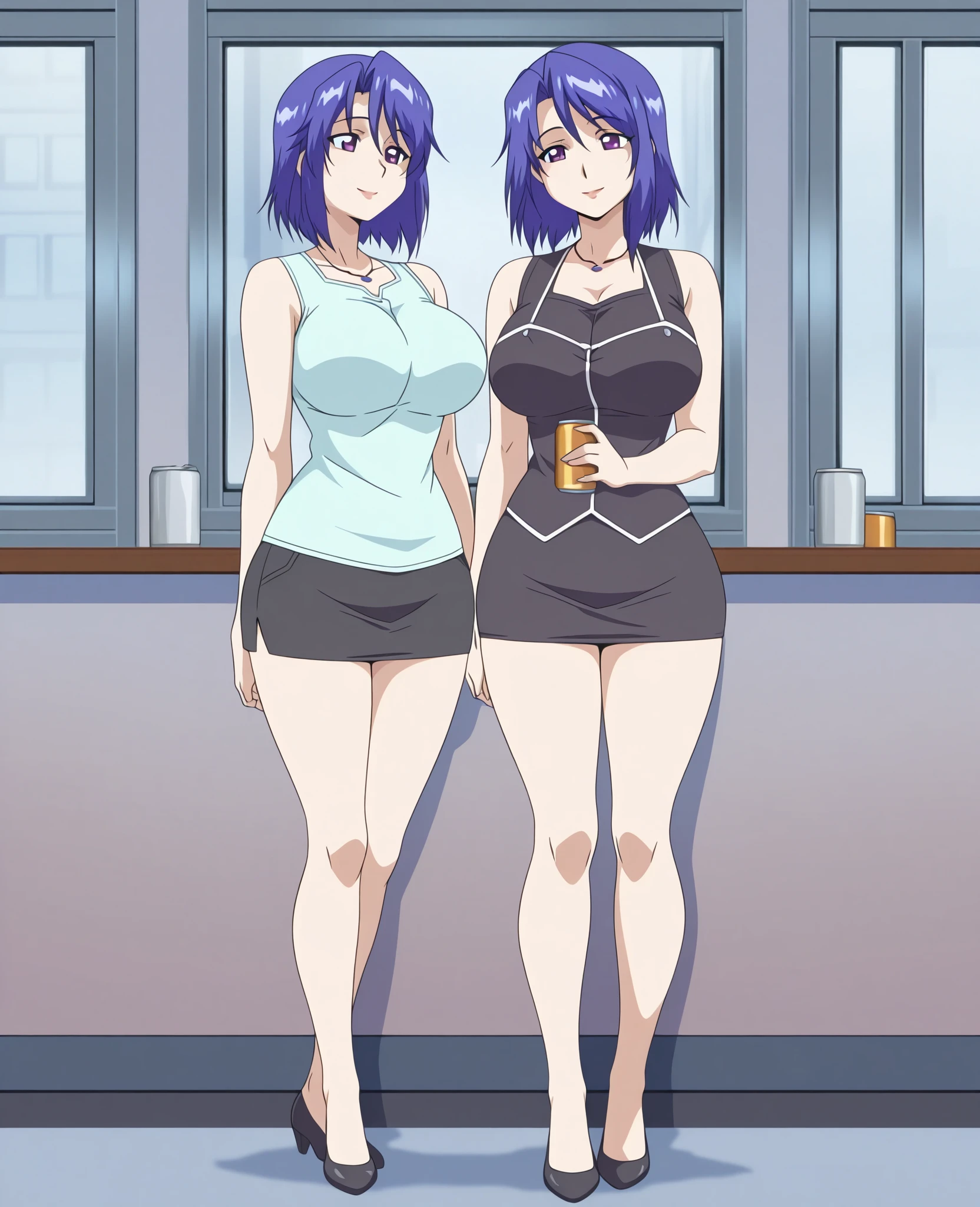 best qualityer，（tmasterpiece：1.2），highly  detailed，sitted，Mature woman，
1girll， 独奏， hamaoka azusa，
looking at viewert，ssmile，，
Purple eye，Purple colored hair，short detailed hair，green-shirt，Red bra strap，Full buttocks，plumw，big breasts body