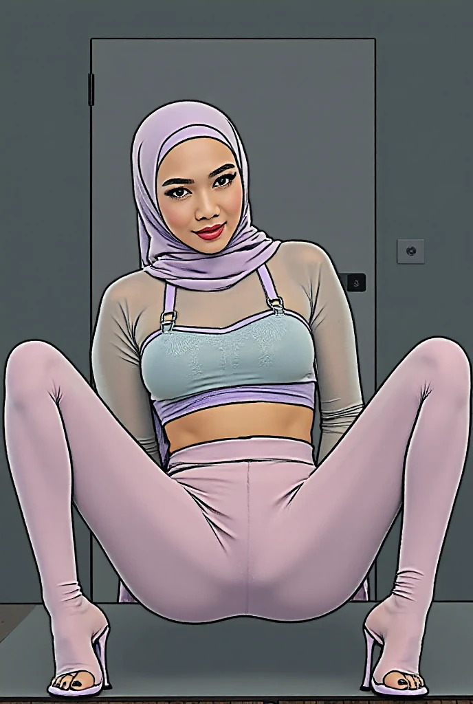 Nude 24 year old teenage cute ustazah malay woman with long pink hijab,medium size breasts,medium size butt,wearing pantyhose,arousal expression,sweaty,shy,grinning,open mouth,office background,having sex with a middle aged man,spooning anal creampie