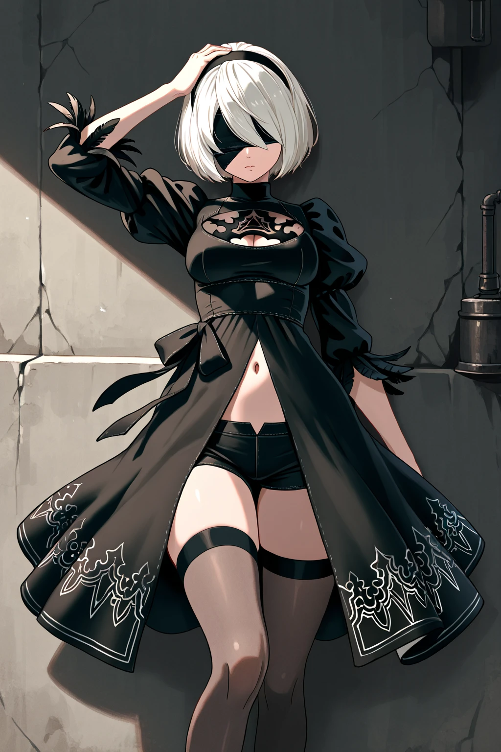 Ton \(Stil), nur konzentrieren, Vordergrundfokus, 1girl, Kleid, Haube, Maske, Hohle Augen, Haube up, blue Kleid, Hair over one eye, pinkes Haar, lange Haare, Thigh stockings, Sleeves to fingers, Sleeves past the wrists, big , (Hand auf dem eigenen Oberschenkel, Sitzung), no underwear 1.4, Beine gespreizt, zeigt Vagina dem Betrachter 1.4
