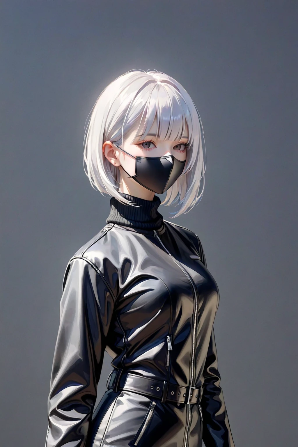 Girl, teenager, white hair, black streaks, freckles, any colored eyes, orange and black suit with mask DC, comic style