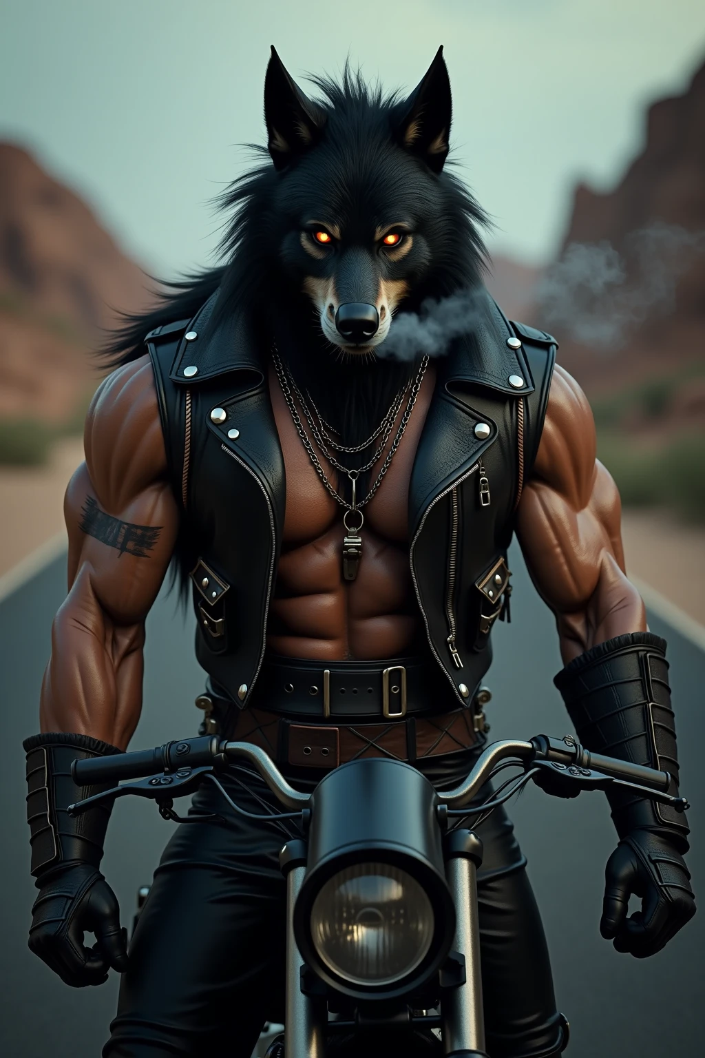 den, rooster bird, solo, male, adult, veiny muscles, defined body, toned muscles, dark black pants, terrorist, bandit, criminal, pirate, serious look, fierce look, small eye, black feathered body, white feathers, detailed background, wild background, clear weather, realistic, photorealistic, ultra realistic, 8k, bare chest, black nipples, tight crotch, shirtless, utility belt, shiny skin, torso tattoo, long feathers, unbuttoned black vest, in a soccer stadium well px the camera in the background fans with "black and white shirts" with "black flags" and "lots of black and white smoke spreading in the air"