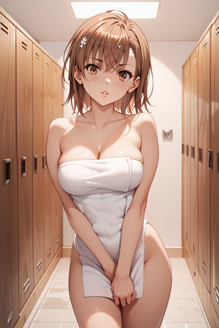 mano_sakuragi_\(idolm@ster\), (kinako_(shiratama_mochi style), detailed background, masterpiece, wearing dolphin shorts, hyper realistic, realistic skin, best quality, 1girl, rooftop, medium breasts, huge nipples, erect nipples, looking at another, topless, full body, vector illustration, nipples, light smile, blunt bangs, short hair, stomach, navel, bare shoulders, light brown hair, laundry, clothesline, sweaty, raining, blue sky, rinsing clothes, doing laundry, stretching, open mouth, resting, maid, wet body, windy, concrete, urban, plump