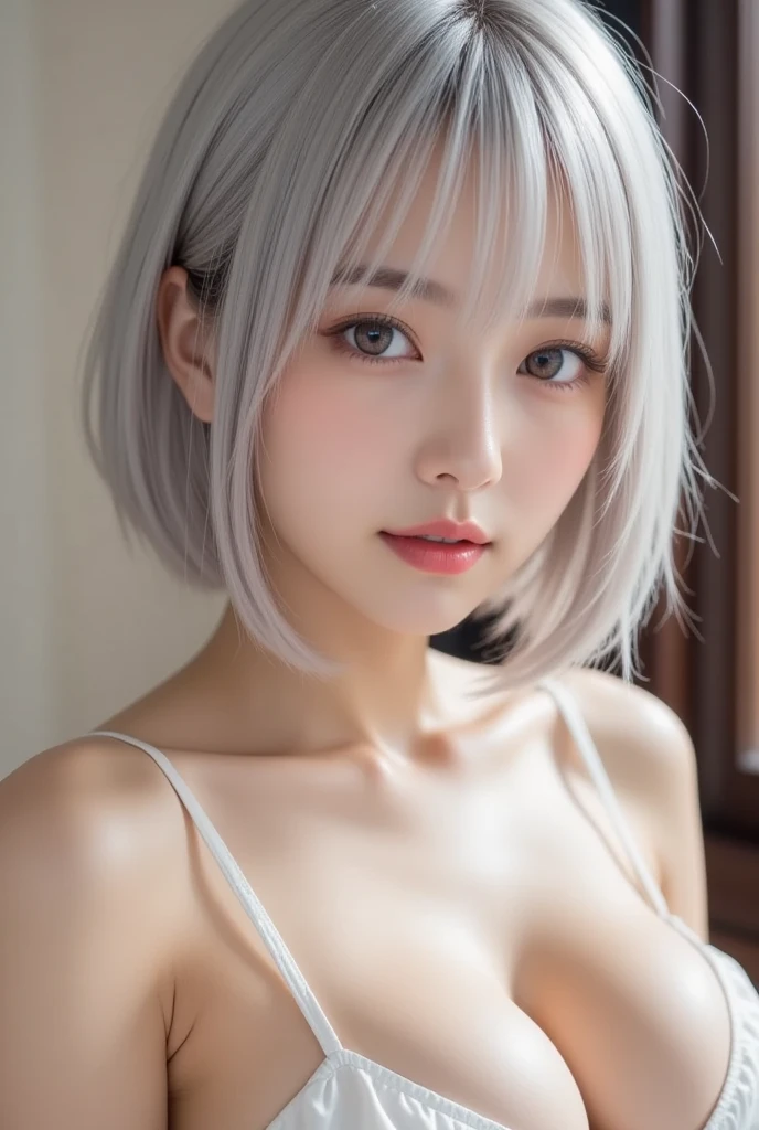 ((Cinematic Light, Top Quality, 8k, Masterpiece: 1.3)), Slender Abs Beauty 1 Person: 1.4, (Ted White Hair, Big: 1.3), String Panties, Bra: 1.2, Strapless, Seductive Open Lip, Bed, Ultra Detailed Face, Detailed Eyes, Double Eyelids