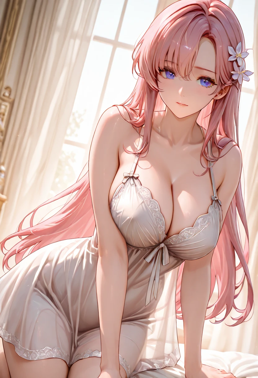 (((Solo Girl, like々Beautiful Princess))), (18-year-old), ((whole body)), ((from the front)), (Near the pasture, Lying among the flowers), break (((Shiny deep pink taffeta))), ((High density lace, Long train, Lots of frills)), (((Full-length crinoline hoop skirt, Beautiful and luxurious Rococo Victorian ball gown dress))), break (((Huge breasts))), ((Cleavage cutout)), Sweat on the chest, break (((Super delicate and beautiful face))), ((Beautiful Lips, Delicate and beautiful eyes)), ((Embarrassing))), break bangs, (((Pink Hair, Fluffy ponytail, Curly Hair, Expressive hair, very voluminous long hair))), Beautiful silver and jeweled hair ornaments, There are lots of tissue papers scattered on the tatami mats.. Very large breasts Extremely distended breasts Huge breasts部の膨らみ whole bodyが見える構図 Dim pink room Japan tatami room Japanese-style room Dirty room There is a lot of garbage scattered around Very dirty blanket Lying on the futon Scattered tissue paper Glare anger Big Breasts university student Year: 20 Illustration Style Anime Style Frowning Narrow-mouthed Small lips smile Sleepy eyes eyes half closed Very short stature Baby Face beautiful girl Very cute clothes Cheeks pink Blonde long hair Super Curly Hair Super long sideburns hair band Wet and see-through pearl white silk innerwear Metallic luster A large amount of hot pink silk ribbon is sewn onto the dress. Wet with rain Wet and see-through pearl white extra long silk gloves See-through when wet、Hot pink silk pantyhose with delicate embroidery silk garter belt Pathetic clear Big eyes Droopy eyes Shocking Pink Rouge Extra long white leather boots See-through Clothes that become transparent in the rain Clothes are wet with sweat and transparent