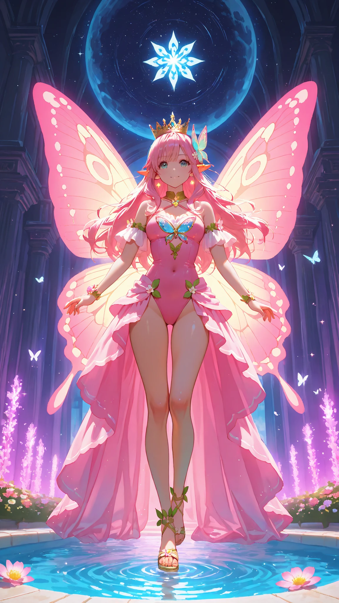 The goat that like a pigeon and flying - fox , wings , 4 legs , ears , horn , dark red aura , pink white eyes , liquid pink fur