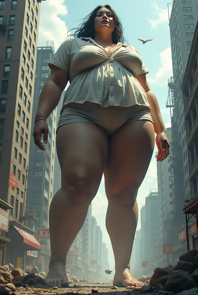 Tall 40 year old MILF. ((Giant boobs))((Unrealistic sized massive breasts))Realistic ((large ASS)) Blonde, super tall woman, breasts. Leaning and Looking Down. Taller than The roof so she has to Lean down. Facing The camera. Super long lengs. Big strong arms. Thick thighs. Hourglass figure.