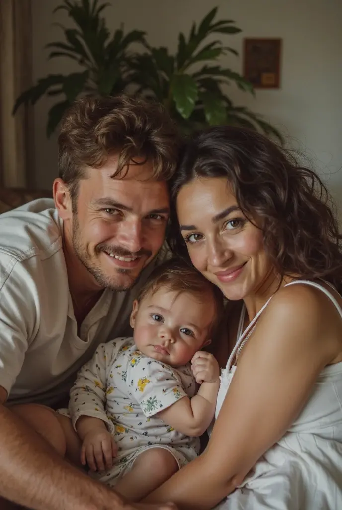 there is a man and a woman posing for a photo, husband wife and son, funny faces, very foolish looking, happy family, profile image, screaming at the camera, silly face, tongue out, happy with his mouth open, very foolish, family photo, family portrait, cute silly face, vacation photo, round teeth and silly face