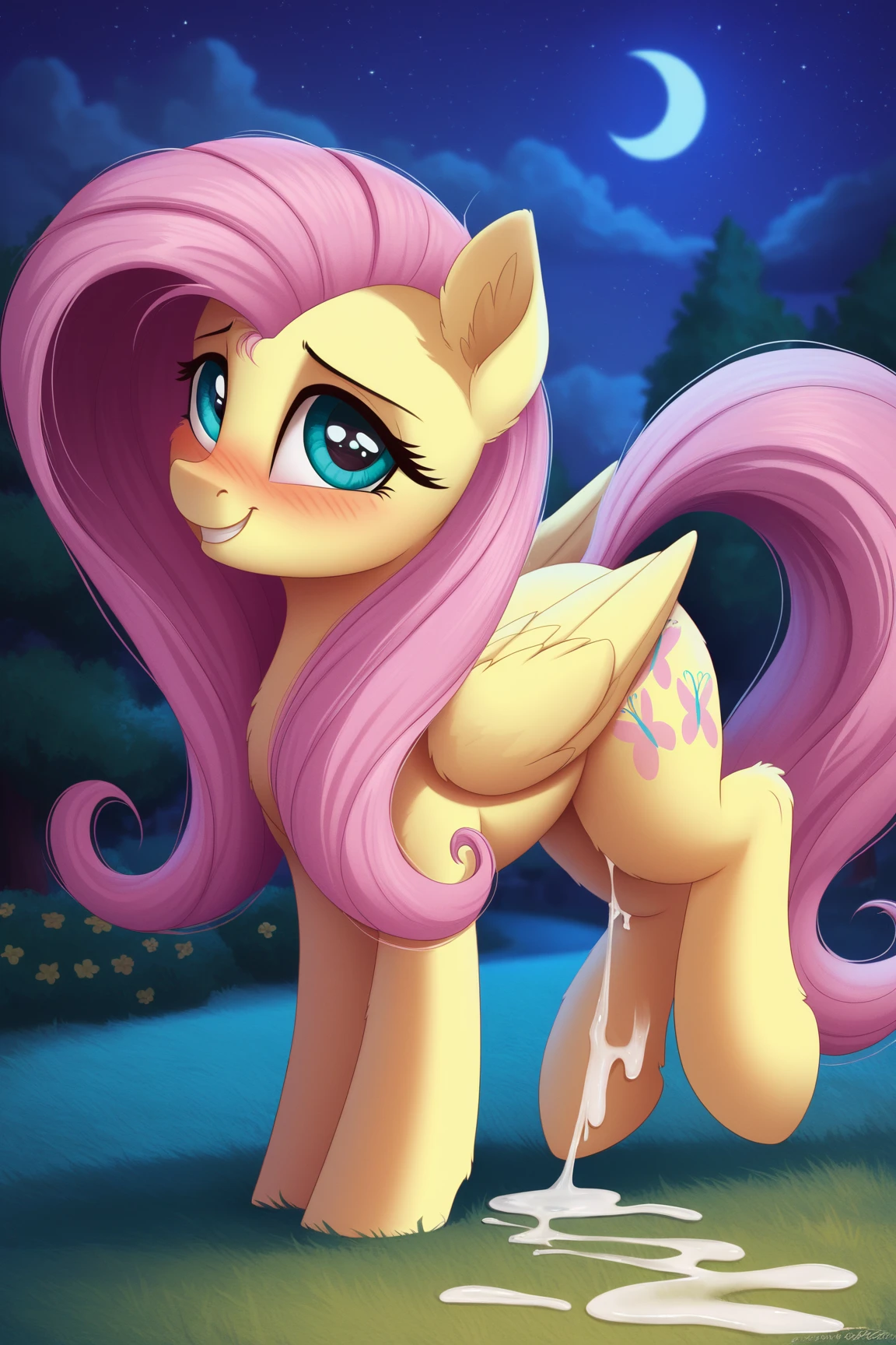 score_9, score_8_up, score_7_up, Fluttershy MLP, cute background, My Little Pony Friendship is Magic style, nice mare body, her butt is very very big,showing her pussy, her nipple is pink, her pussy is pink, she's in a random sexy pose,she is in a random sexy pose,showing her big and sexy butt hole, shows a butthole ,showing her big and sexy pussy, showing her pussy, her butt is very very big,mischievous look,sexyin and pecks her lips,huge bottom and nice round,[(description of location)]
We are at Fluttershy's house, We are in Fluttershy's bed, We are in Fluttershy's bathroom, We are in Fluttershy's living room,